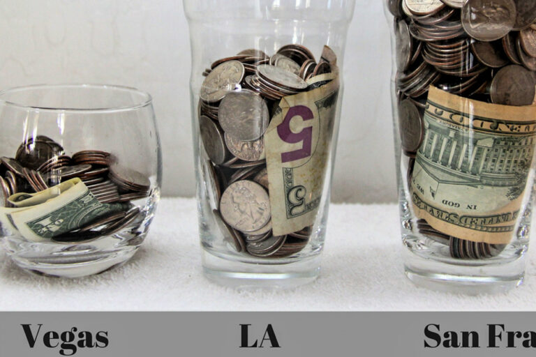 Jars with money showing much lower cost of living in Las Vegas.