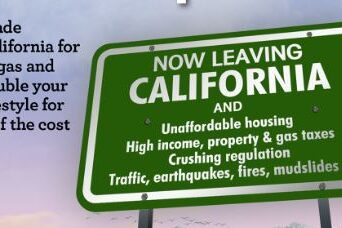 Leaving California sign showing state's problems