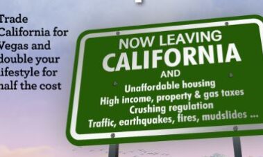 Leaving California sign showing state's problems